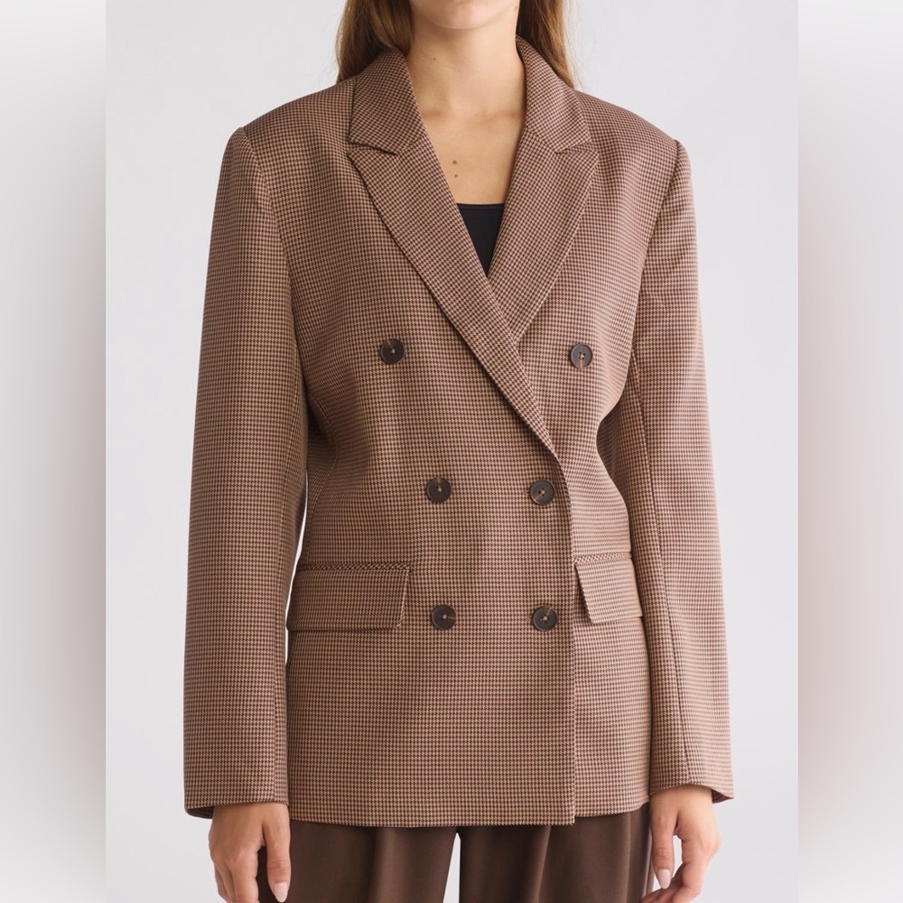 WAYF Houndstooth Peak Lapel Double Breasted Blazer